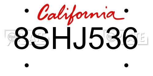 8SHJ536 California License Plate