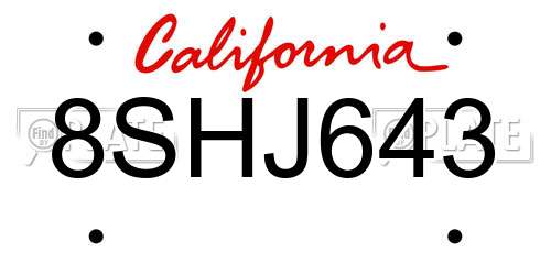 8SHJ643 California License Plate