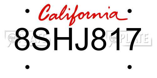 8SHJ817 California License Plate
