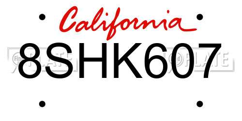 8SHK607 California License Plate