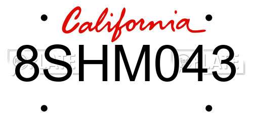 8SHM043 California License Plate