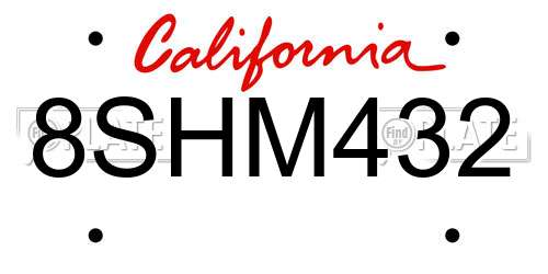 8SHM432 California License Plate