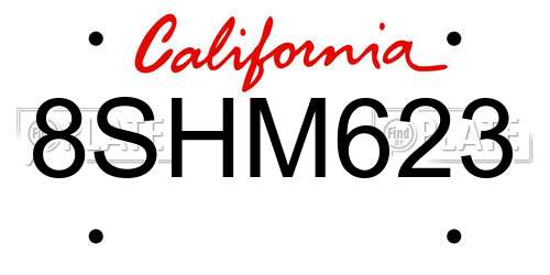 8SHM623 California License Plate