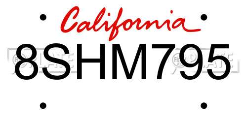 8SHM795 California License Plate