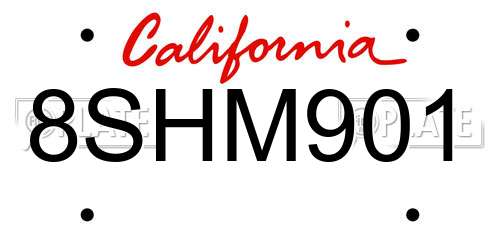 8SHM901 California License Plate
