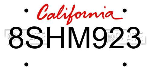 8SHM923 California License Plate