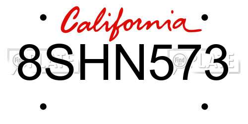 8SHN573 California License Plate