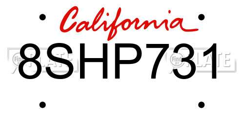 8SHP731 California License Plate