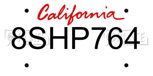 8SHP764 California License Plate