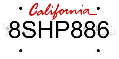 8SHP886 California License Plate
