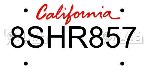 8SHR857 California License Plate
