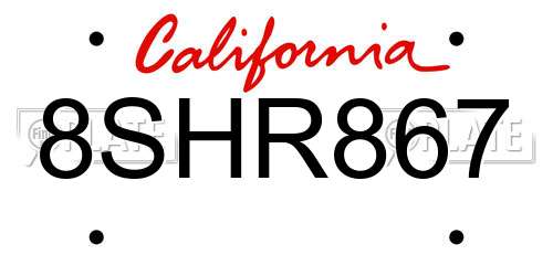 8SHR867 California License Plate