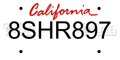 8SHR897 California License Plate
