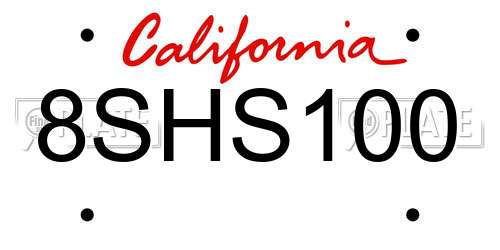 8SHS100 California License Plate