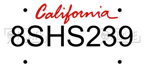 8SHS239 California License Plate