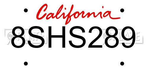 8SHS289 California License Plate