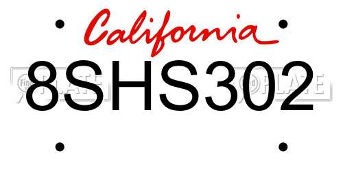 8SHS302 California License Plate