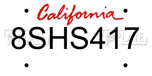 8SHS417 California License Plate