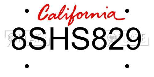 8SHS829 California License Plate
