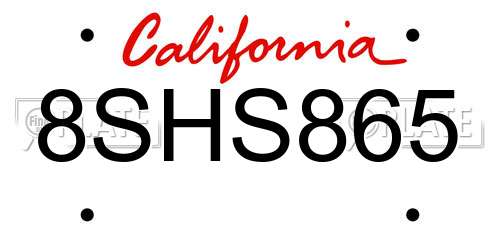 8SHS865 California License Plate
