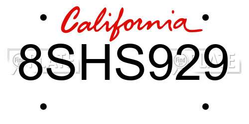 8SHS929 California License Plate