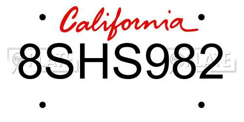 8SHS982 California License Plate