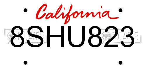 8SHU823 California License Plate
