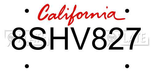 8SHV827 California License Plate