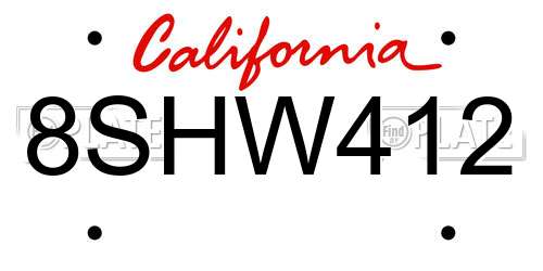 8SHW412 California License Plate