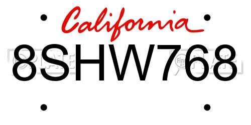 8SHW768 California License Plate