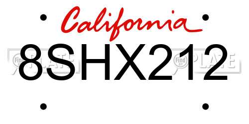 8SHX212 California License Plate