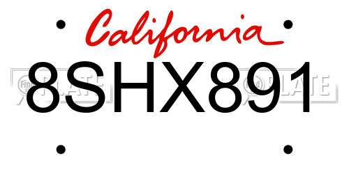 8SHX891 California License Plate