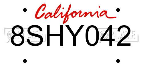 8SHY042 California License Plate