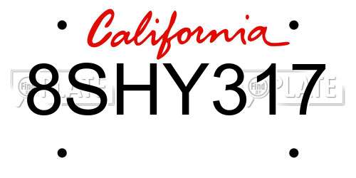 8SHY317 California License Plate