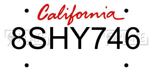 8SHY746 California License Plate