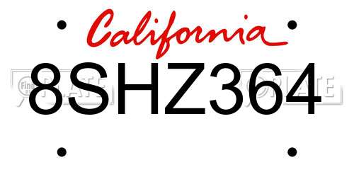 8SHZ364 California License Plate