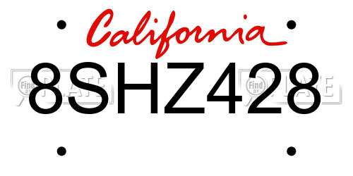 8SHZ428 California License Plate