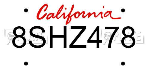 8SHZ478 California License Plate