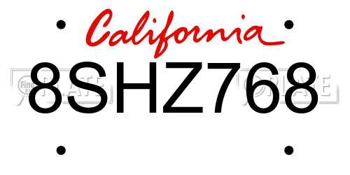 8SHZ768 California License Plate