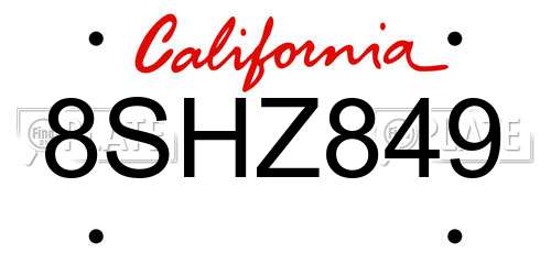8SHZ849 California License Plate