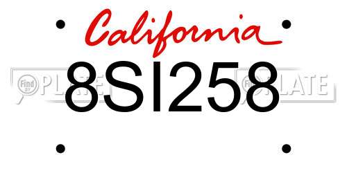 8SI258 California License Plate