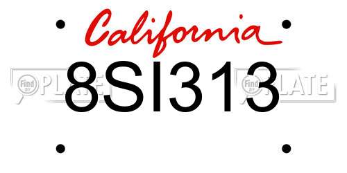 8SI313 California License Plate