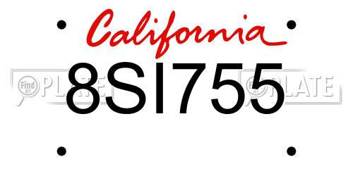 8SI755 California License Plate
