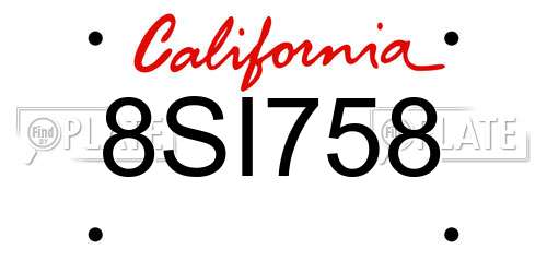 8SI758 California License Plate