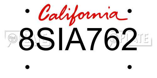 8SIA762 California License Plate