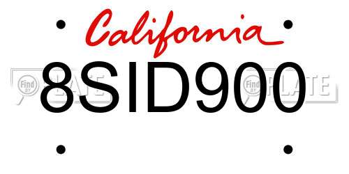 8SID900 California License Plate