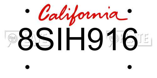 8SIH916 California License Plate
