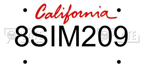8SIM209 California License Plate