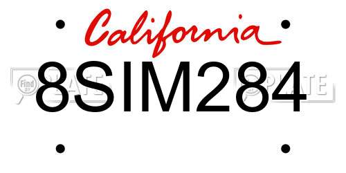 8SIM284 California License Plate