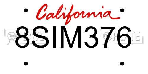 8SIM376 California License Plate
